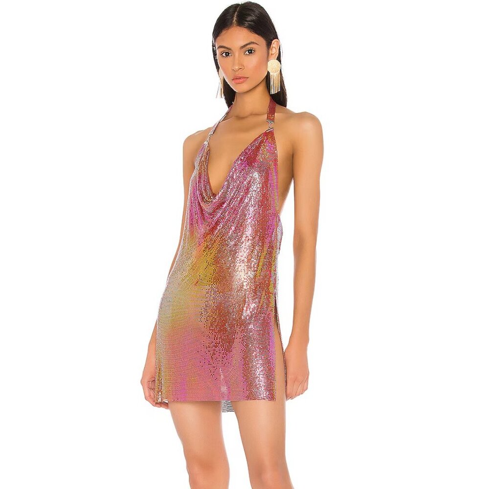Superdown Paula Drape Mini Halter Dress - Red Chain Link Metal - Size M
